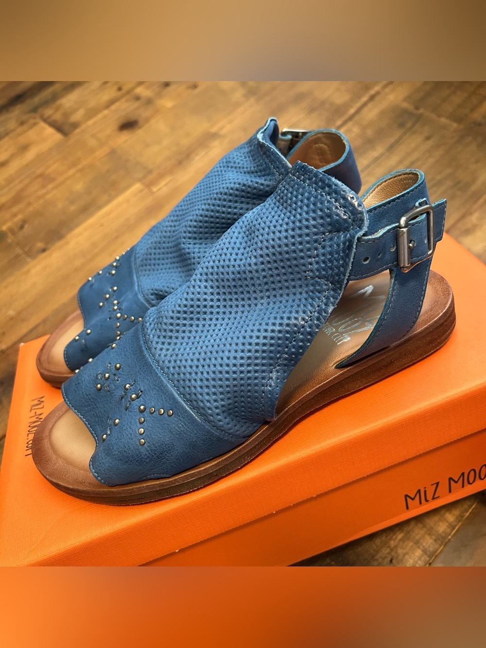 Miz Mooz Leather Ankle-Strap Sandals Fifi Denim 37 EU 6.5-7 US WIDE blue